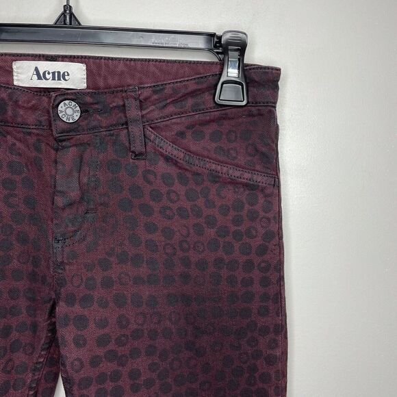 ACNE Skinny Jeans Womens 36 US 6 Kick Print Wine Denim EUC Low-Rise Crop Dot - Picture 2 of 7